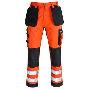 MS9 Mens Hi Viz Cargo Combat Holster Pockets Tactical Working Work Trouser Trousers Pants Jeans, Orange - 30W/30L