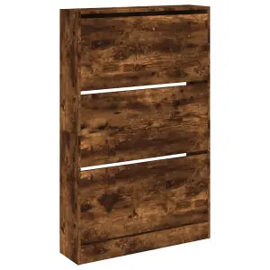 Shoe Cabinet Smoked Oak 80x21x125.5 cm Engineered Wood