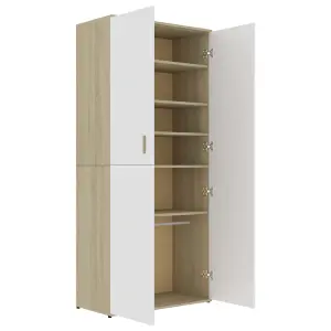 Berkfield Shoe Cabinet White and Sonoma Oak 80x39x178 cm Engineered Wood