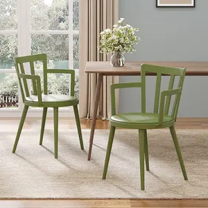 4 Pcs Green PP Dining Chairs PU Leather Padded with Armrest