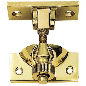 Brighton Pattern Sprung Sash Fastener 56 x 22mm Fixing Plate Polished Brass