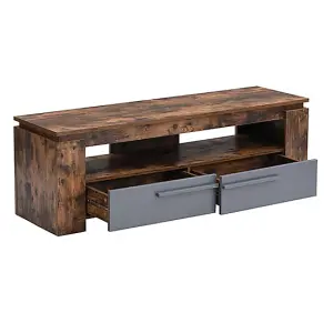 Portland TV Stand With Storage for Living Room and Bedroom, 1400 Wide, Two Drawers Storage, Media Storage, Rustic Oak Finish