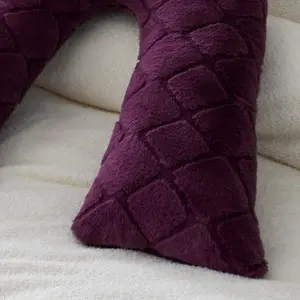 Catherine Lansfield Cosy Diamond Faux Fur V Shaped Sleep Cushion Pillow Plum