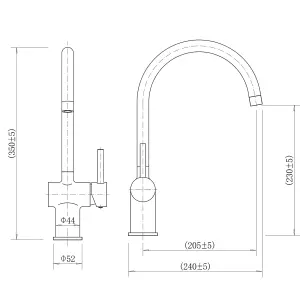 BATHWEST Modern Kitchen Sink Tap with UK Standard Fittings Single Lever Solid Brass Kitchen Taps Mixer