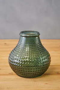 Interiors by Premier Large Green Glass Vase With Vibrant Green Hue, Stylish Pottery Vase With Studded Surface, Textured Glass Vase