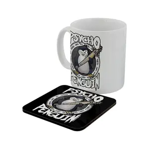 Psycho Penguin Cute, Cuddly, Psychotic Mug & Coaster Set White (One Size)