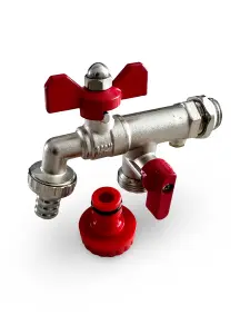 Warmer System Double Outlet Butterfly Handle Garden Tap with Check Valve and Wallplate Elbow