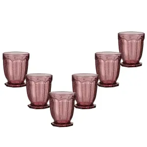 Set of 6 Vintage Luxury Purple Embossed Short Drinking Glass Whiskey Glass Tumblers 290ml