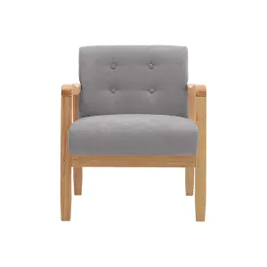 Grey Modern Wooden Frame Buttoned Upholstered Recliner Chair Armchair