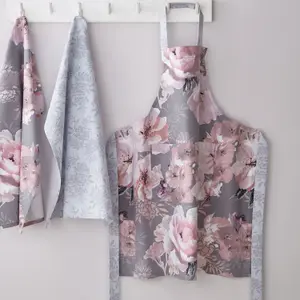 Catherine Lansfield Kitchen Dramatic Floral 70x80cm Adult Apron Grey