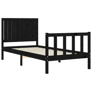 Berkfield Bed Frame with Headboard Black Single Solid Wood