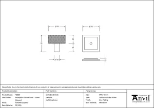 From The Anvil Polished SS (304) Brompton Cabinet Knob - 32mm (Square)