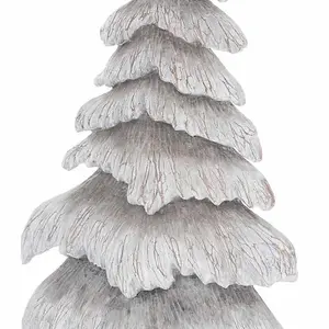 Carved Wood Effect Small Snowy Tree Artificial Plant - Resin - L9 x W21 x H47 cm - Grey