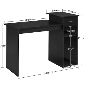 Yaheetech Black Computer Desk with Drawer & Shelves