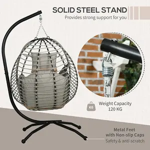 Single Rattan Hanging Egg Chair with Seat Cushion