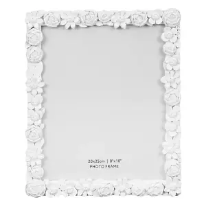 Chic Ivory White Resin 8x10 Picture Frame with Roses Daisies and Floral Accents