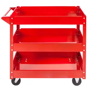 Tool Trolley Set of 2 - with 3 shelves, wheels, push handle - red