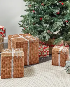 Set of 3 Rattan Storage Boxes Brown CADEAU