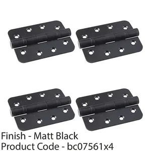 4 PACK - PAIR Grade 13 Heavy Duty Ball Bearing P Hinge RADIUS 107 x 77mm Matt Black Door