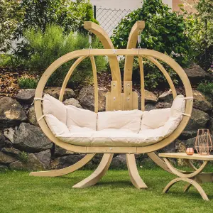 Amazonas Globo Double 2 Seat/Person Wooden Hanging Egg Chair With Agora Fabric Weatherproof Cushion - Natura