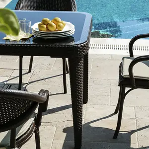 150x90cm Glass Top Outdoor Dining Table - Rectangular Anthracite Rattan Style