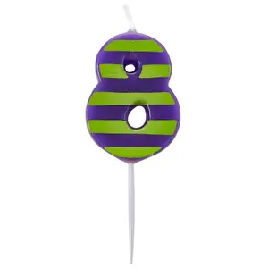 Amscan Number Candle 8 - Purple/Green (7.6cm)