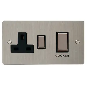 Flat Plate Stainless Steel Cooker Control Ingot 45A With 13A Switched Plug Socket - Black Trim - SE Home