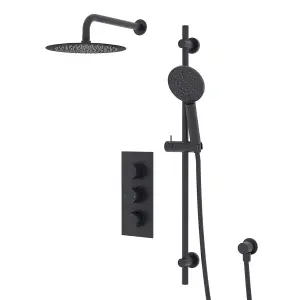 2-Way Overhead Rainfall Shower and Handset Complete Matte Black Wall Mounted Set