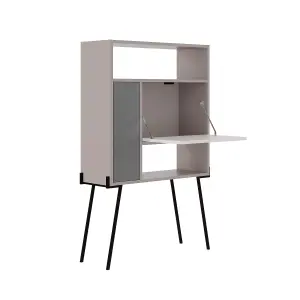 Decortie Tatti Modern Desk Mocha Grey White Anthracite Grey Multipurpose Laptop Modern Desk With Bookcase Width 83.5cm