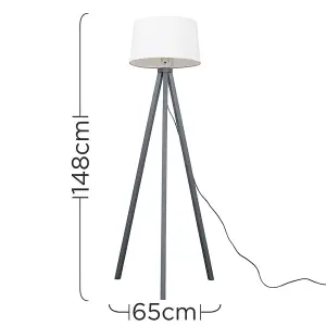 ValueLights Modern Copper Wood Tripod Floor Lamp With White Faux Linen Shade