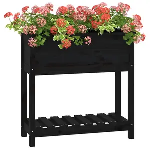 Berkfield Planter with Shelf Black 82.5x34.5x81 cm Solid Wood Pine