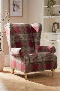 Next Versatile Check Stirling Red Grande Sherlock Highback Armchair - Versatile Check Stirling Red