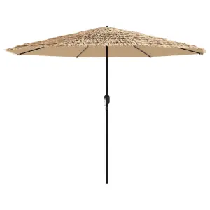 Berkfield Garden Parasol with LEDs and Steel Pole Brown 388x388x248 cm