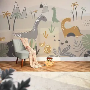 Friendly Dinos Mural In Earthy Tones (350cm x 240cm)