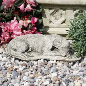 Laying Lurcher Stone Statue Greyhound Whippet Animal Outdoor British Made Garden Ornament