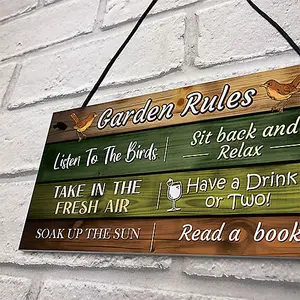 Red Ocean Garden Rules Novelty Sign Hanging Wall Fence Garden Signs and Plaques Garden Shed Sign Outdoor Decoration For Outside