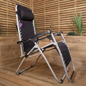 Multi Position Garden Gravity Relaxer Chair Sun Lounger in Black & Silver