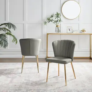 Furniturebox UK Dining Chair - 2x Danica Pale Grey Velvet Upholstered Dining Chair Gold  Legs - Modern Meets Vintage Glam