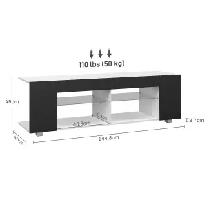 HOMCOM TV Stand 145cm TV Unit with Glass Shelves RGB LED Light for 60"TV Black