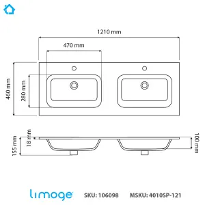 4010 Ceramic 120cm x 45cm Thin-Edge Double Inset Basin with Oval Bowl