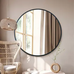 MirrorOutlet The Fenestra Black Edged Circular Modern Wall Mirror 47" 120CM Diameter