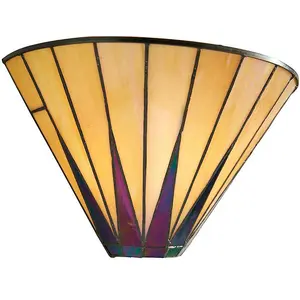 Tiffany Glass LED Wall Light - Geometric Design - Matt Black Finish - Dimmable