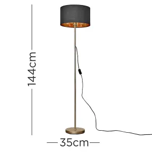 ValueLights Modern Standard Floor Lamp In Gold Metal Finish With Black/Gold Drum Shade - Includes 6w LED GLS Bulb 3000K Warm White