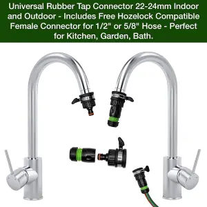 Universal Rubber Tap Connector 22-24mm Indoor and Outdoor  includes Free Hozelock Compatible for Female Connector