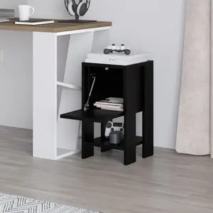 Atharv Bedside Table with Drop-Door Storage and Open Shelf for Versatile Living Black