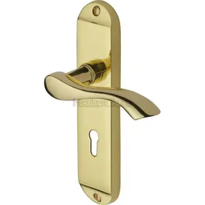 Heritage Door Handle Lever Lock Algarve Design (Set of 2) Polished Brass