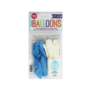 Unique Party Latex Baby Shower Balloons (Pack of 10) Blue/White (One Size)