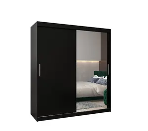 Tokyo 02 Contemporary Mirrored 2 Sliding Door Wardrobe 9 Shelves 2 Rails Black Matt (H)2000mm (W)1800mm (D)620mm