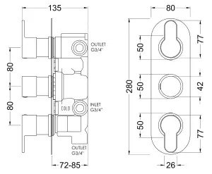 Pride Round Concealed Thermostatic Triple Shower Valve with Diverter (3 Outlets) - Brushed Brass - Balterley