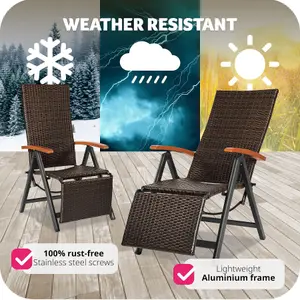 Garden Chair Brisbane - 6-way adjustable backrest and footrest, foldable - brown